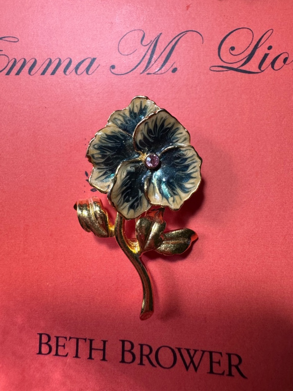 Vintage Joan Rivers Blue Enamel Interchangeable Pansy Flower Brooch Pin
